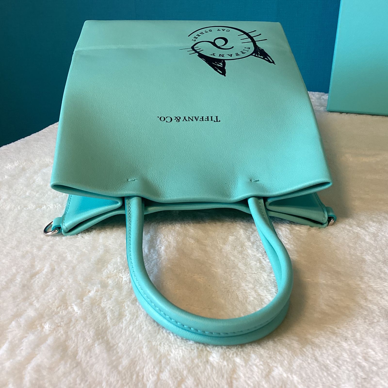 ティファニー TIFFANY & Co. キャットストリート ミニショッピングトート 2WAYバッグ ショルダーバッグ レザー ブルー  新入荷 TI0133約10ｃｍ持ち手を含む高さ