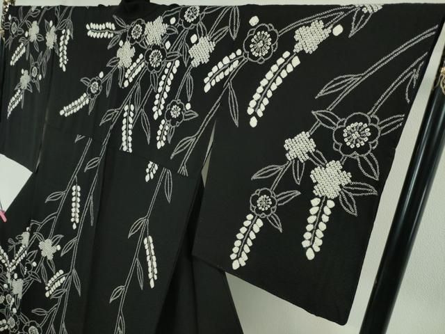 平和屋本店□極上 本疋田絞り 訪問着 枝垂れ花 黒地 逸品 DZAA4446kh5  