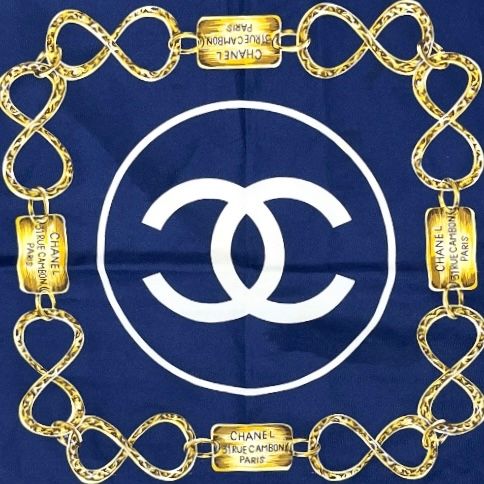 CHANEL シルクスカーフ ネイビー 中古・古着通販】CHANEL (シャネル) スカーフ ネイビー