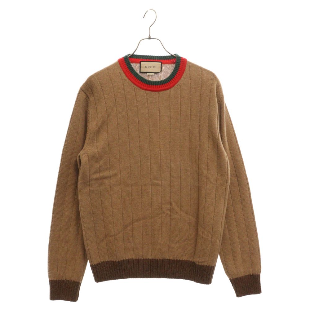 GUCCI (グッチ) ウェブ ストライプ キャメル リブニット
