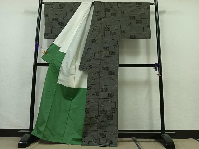 平和屋着物□上質な紬 麻の葉文様 黒地 正絹 逸品 AABA5900jh - メルカリ