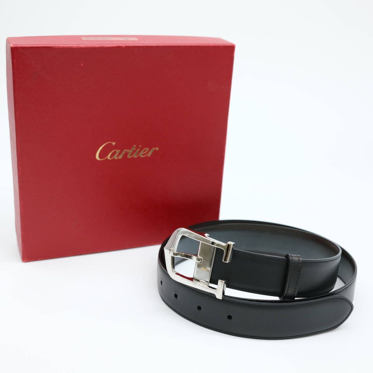 美品】Cartier ベルト Cアロンジェ Cバックル ブラック シルバー+