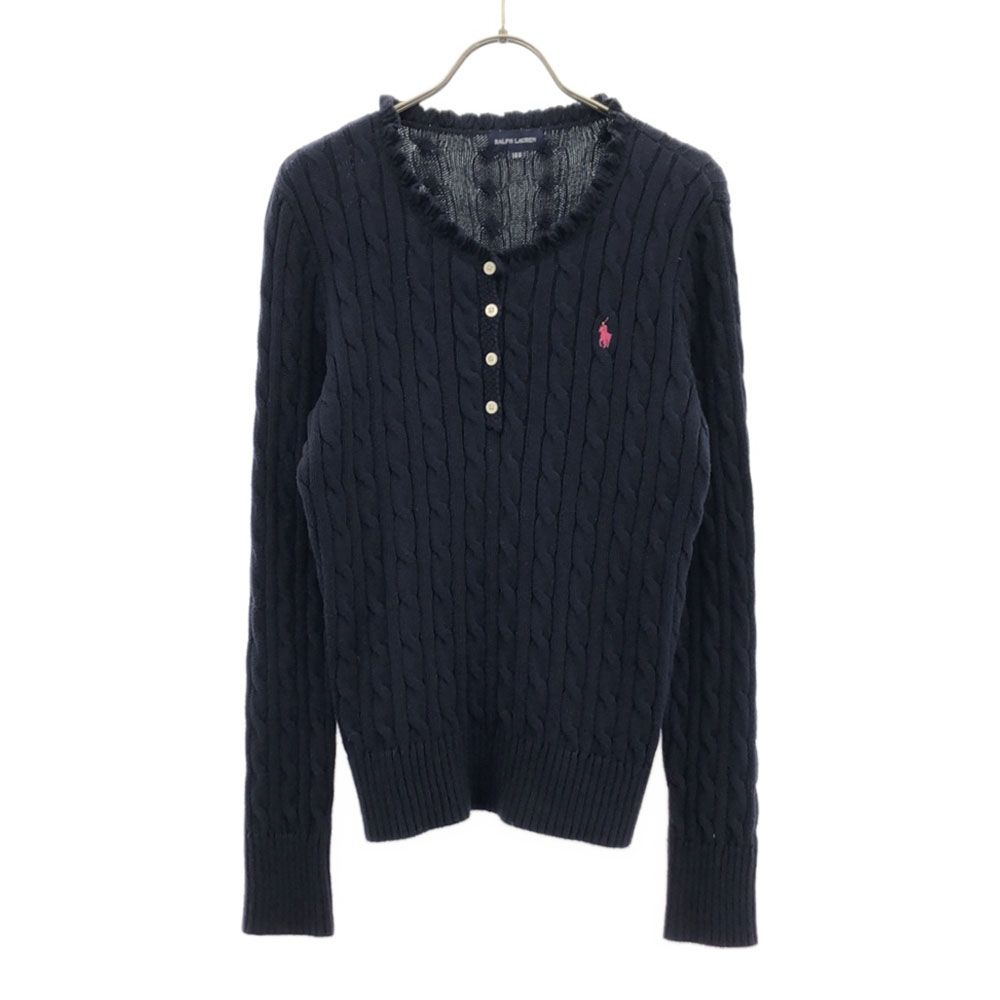 ラルフローレン 長袖 ケーブルニット セーター 160 ネイビー RALPH LAUREN ヘンリーネック キッズ