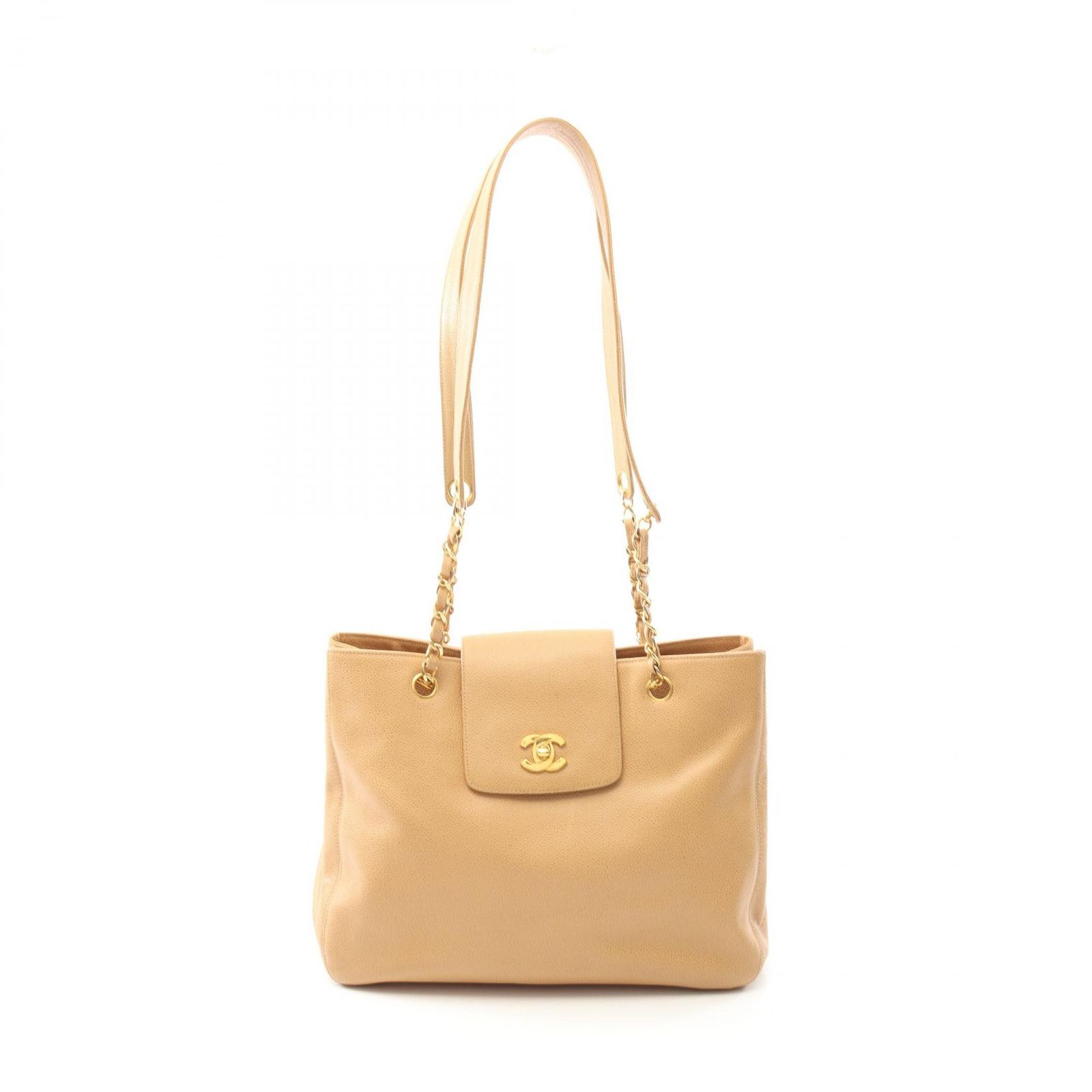 シャネル CHANEL トートバッグ ココマーク ベージュ キャビアスキン グレインドカーフ ショルダートート レディース Used A