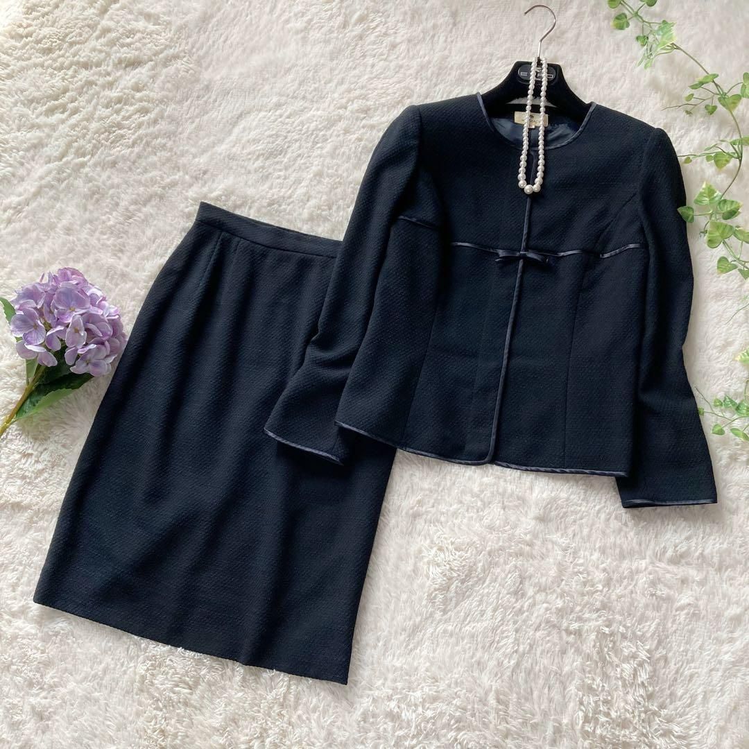 M S GRACY エムズグレイシー フォーマルスーツ ノー ジャケット 濃紺 セットアップ リボン