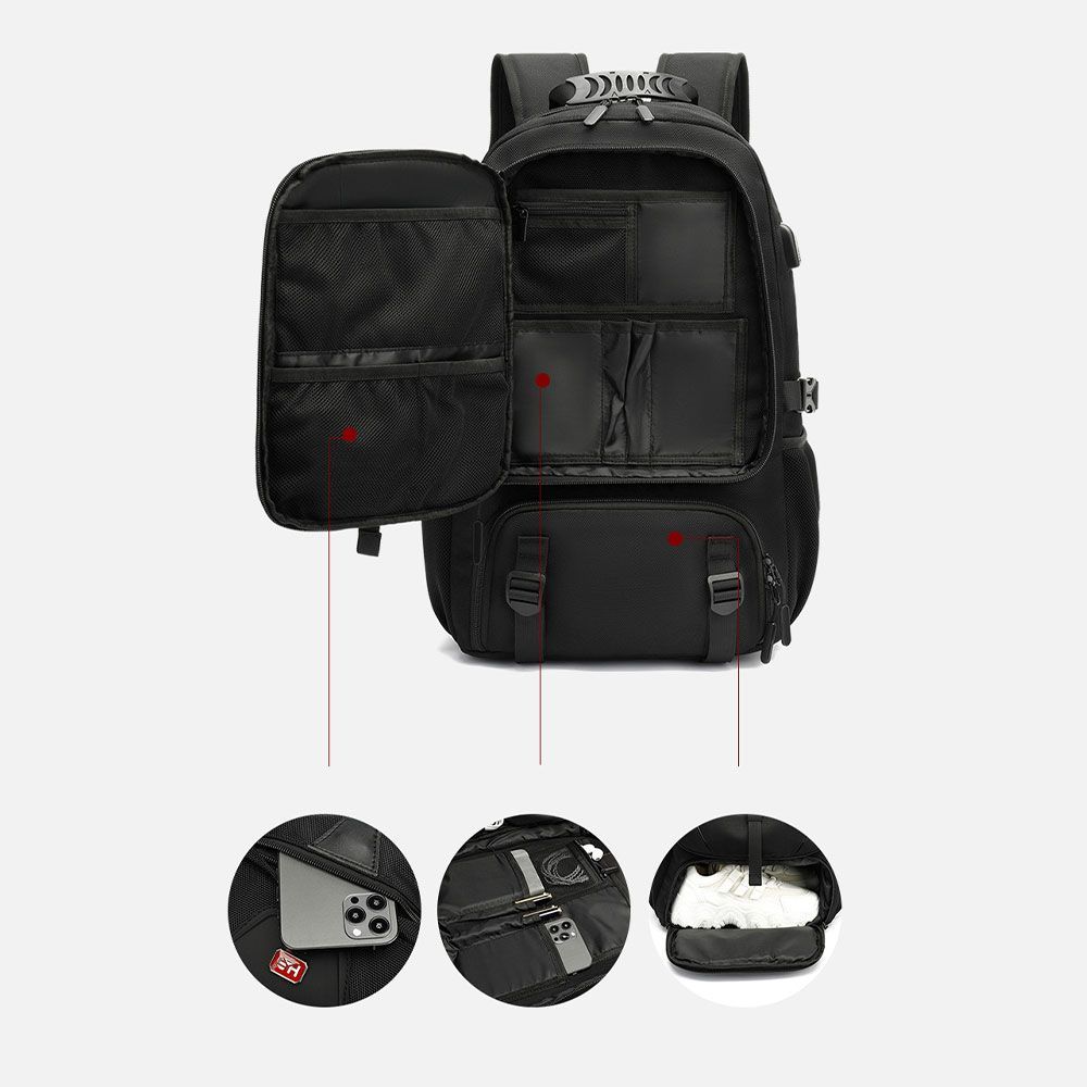 60L リュックサック 拡張機能 靴収納 ビジネスリュック 通勤バッグ リュック ラップトップバック バックパック 大容量 撥水 USB充電ポート付き 耐久性 アウトドア メンズ 旅行 多機能 通気性 耐衝撃 地震 緊急避難必要品