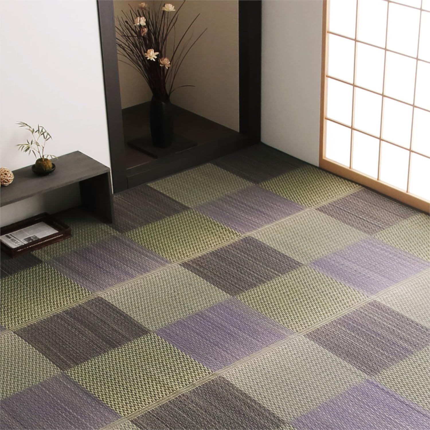 イケヒコ い草 自然素材 ラグ カーペット 花ござ 裏張りなし 長方形 単品 ピーア グレー 約286×382cm 本間6畳 中国製 抗菌 防臭 ヒバ加工 汚れにくい 両面使える 洗濯不可 市松柄 和モダン アジアンテイスト シンプル おしゃれ 103088