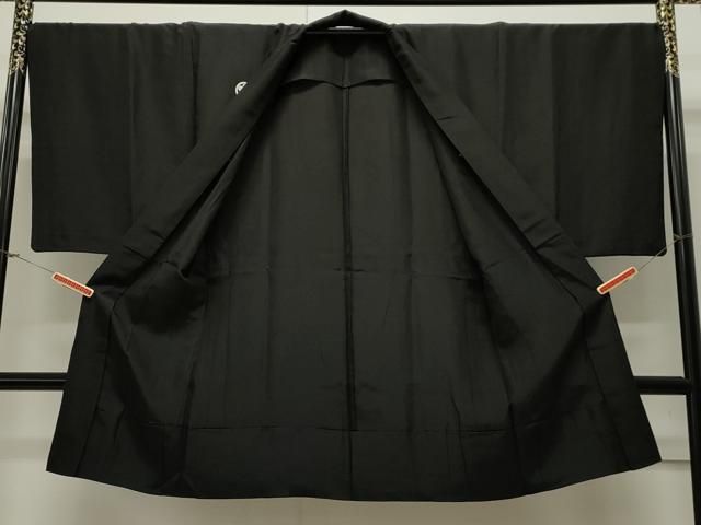 平和屋着物＃男性 黒紋付 羽織 単衣 正絹 dy