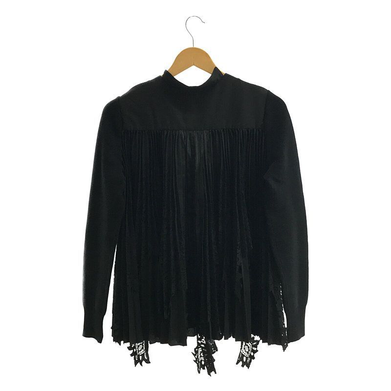 sacai - 【美品】  sacai / サカイ | 2019 | バックプリーツ レース 異素材切替カーディガン | 1 | ブラック | レディース sacai / サカイ | 2019 | バックプリーツ レース 異素材切替