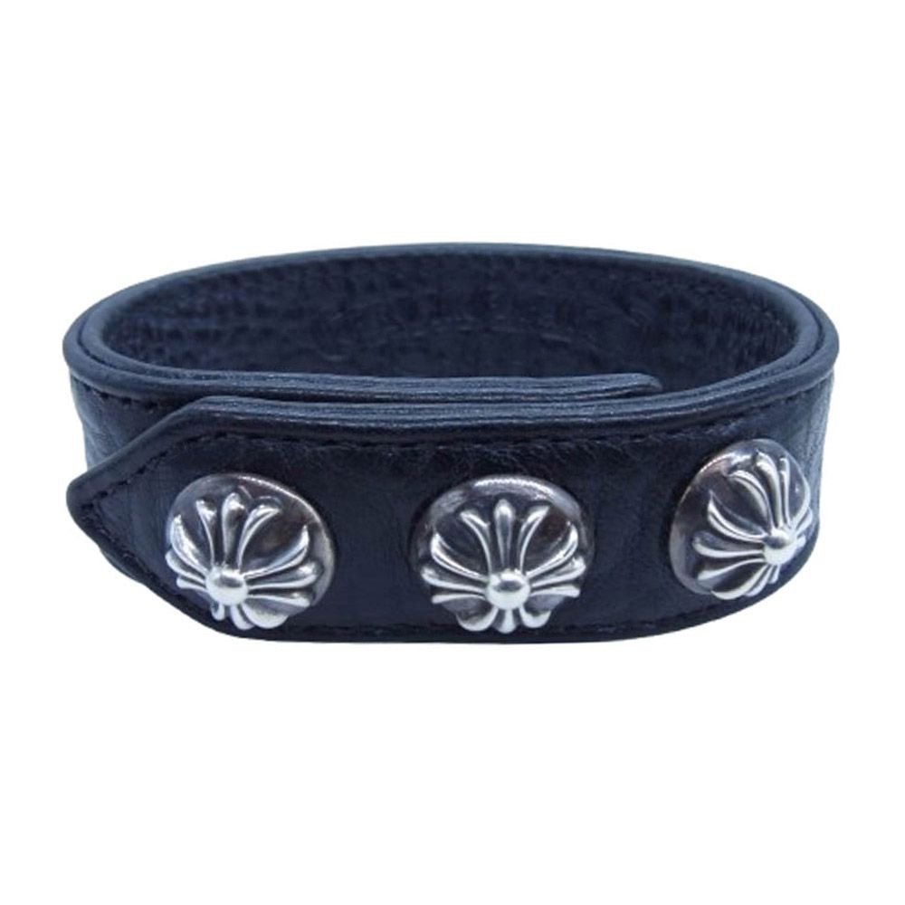 CHROME HEARTS クロムハーツ 原本無 3BTN 2SNP クロスボール 3ボタン2スナップ レザー ブレスレット ブラック系