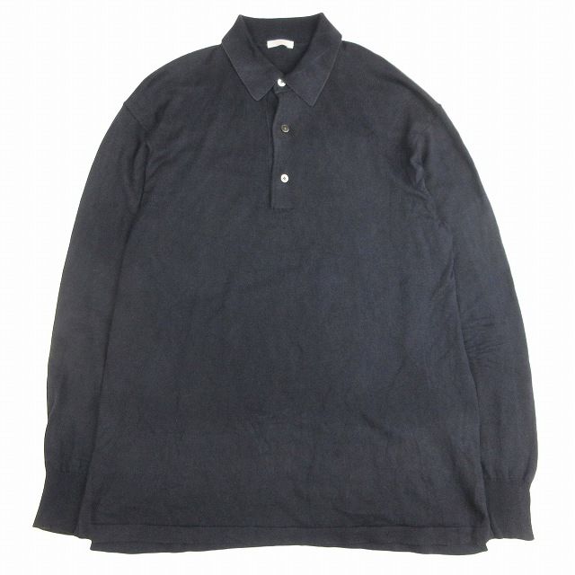 コモリ COMOLI シルク コットン カシミヤ ブレンド ニット ポロシャツ 長袖 ハイゲージ セーター プルオーバー カットソー 1/S 紺 ネイビー I01-06004 メンズ