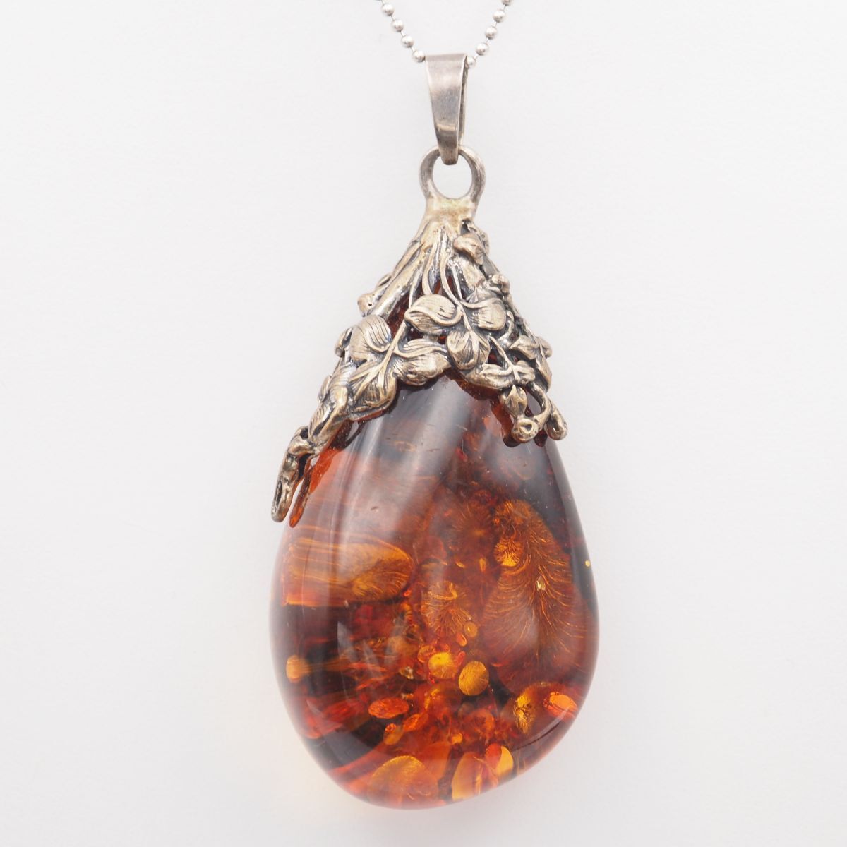 G522 特大 琥珀 コハク アンバー 925刻印 ペンダント トップ デザイン シルバー チャーム ヘッド ヴィンテージ