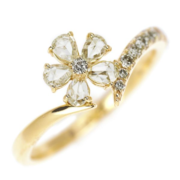 K18YG ローズカット ダイヤモンド リング 0.36ct フラワー - メルカリ