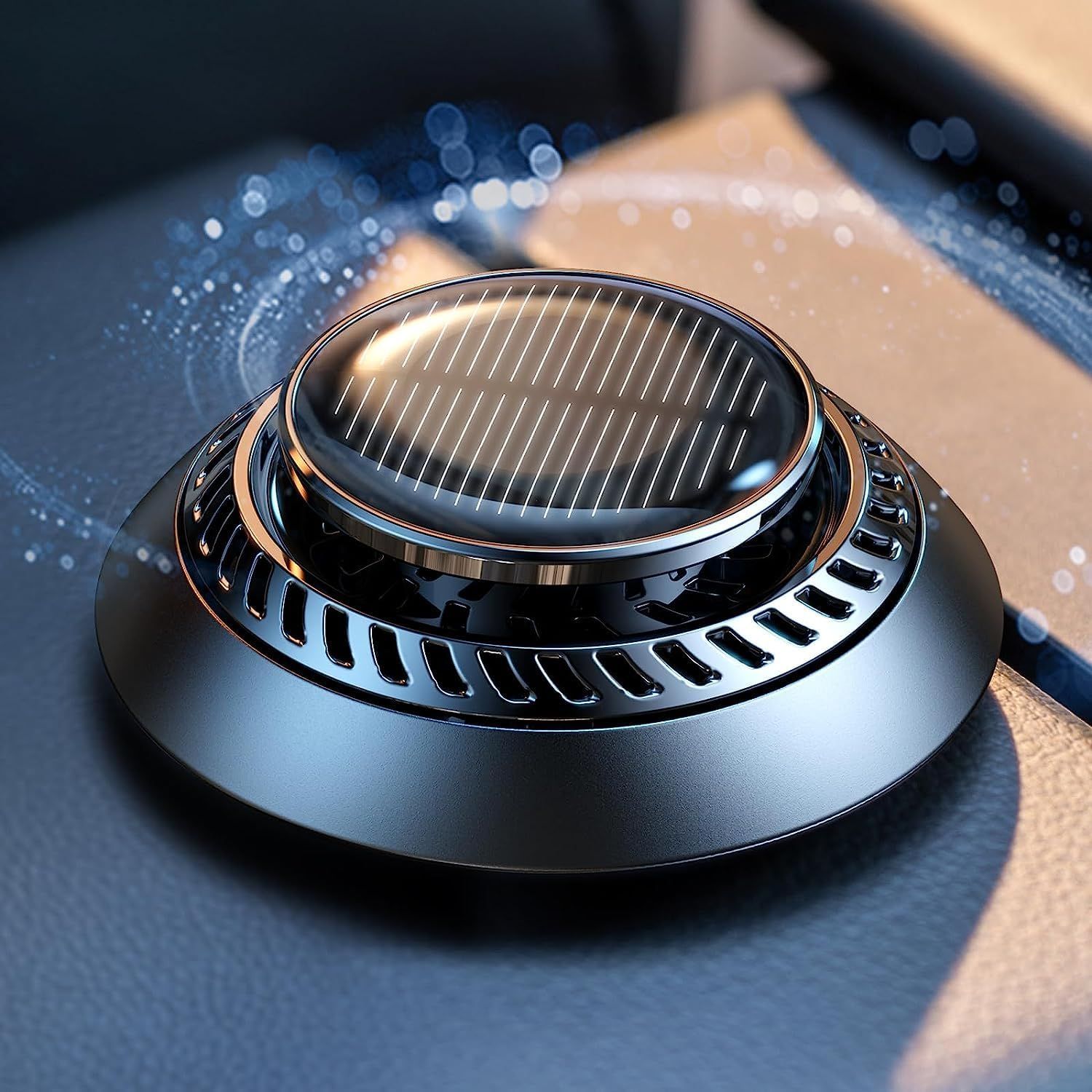 CEENIU 車用芳香剤 高級カー用品 2024新型 アルミ合金製 ソーラー回転式 静音 フランス産天然香料 エッセンシャルオイル2本付き F21 カーフレグランス ギフト Car Air Diffuser