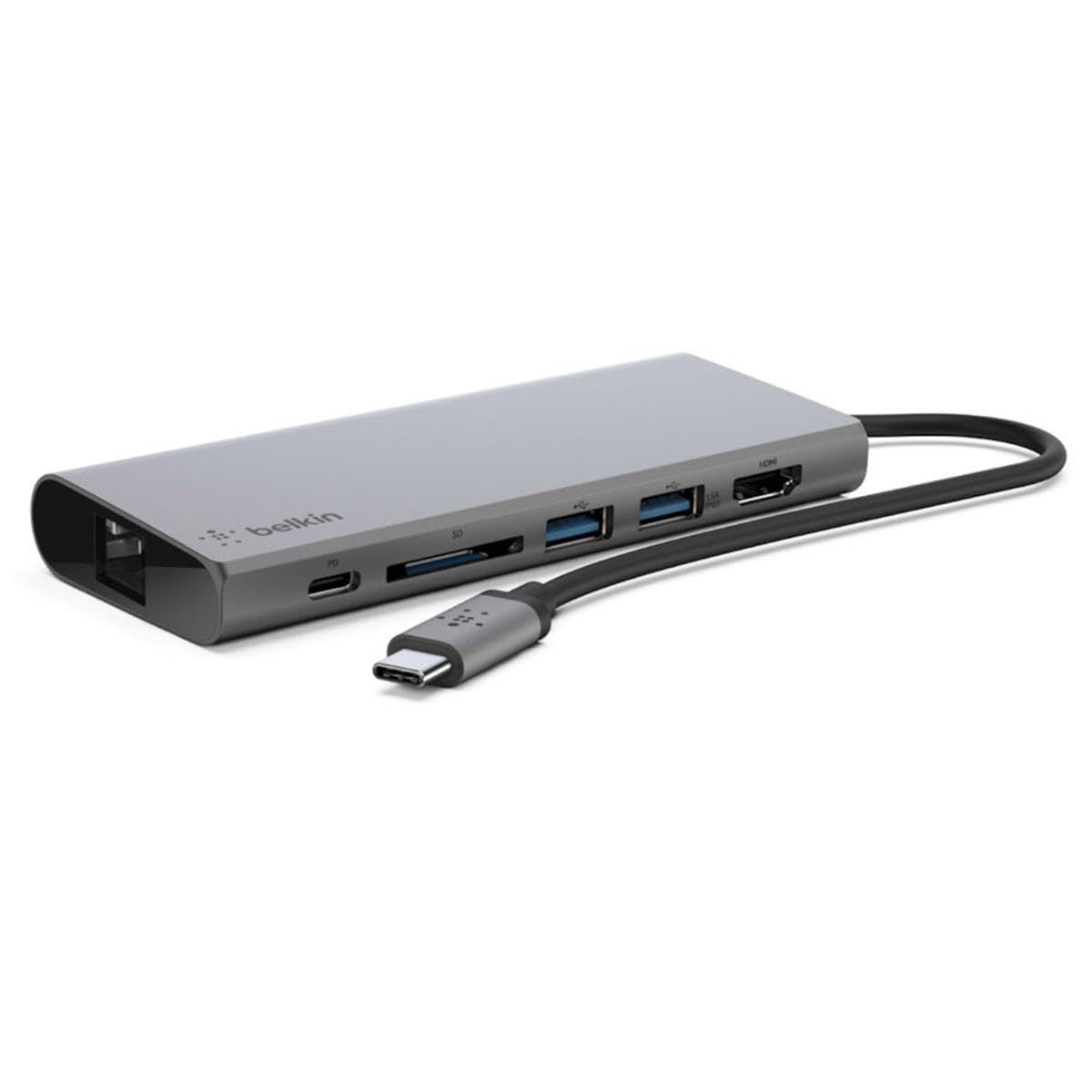 Belkin 6 in 1 USB-C イーサネットハブ USB-C PD 60W 4K HDMI SDカード USB iPad iPad Pro iPad mini MacBook MacBook Pro MacBook Air Windows Sur