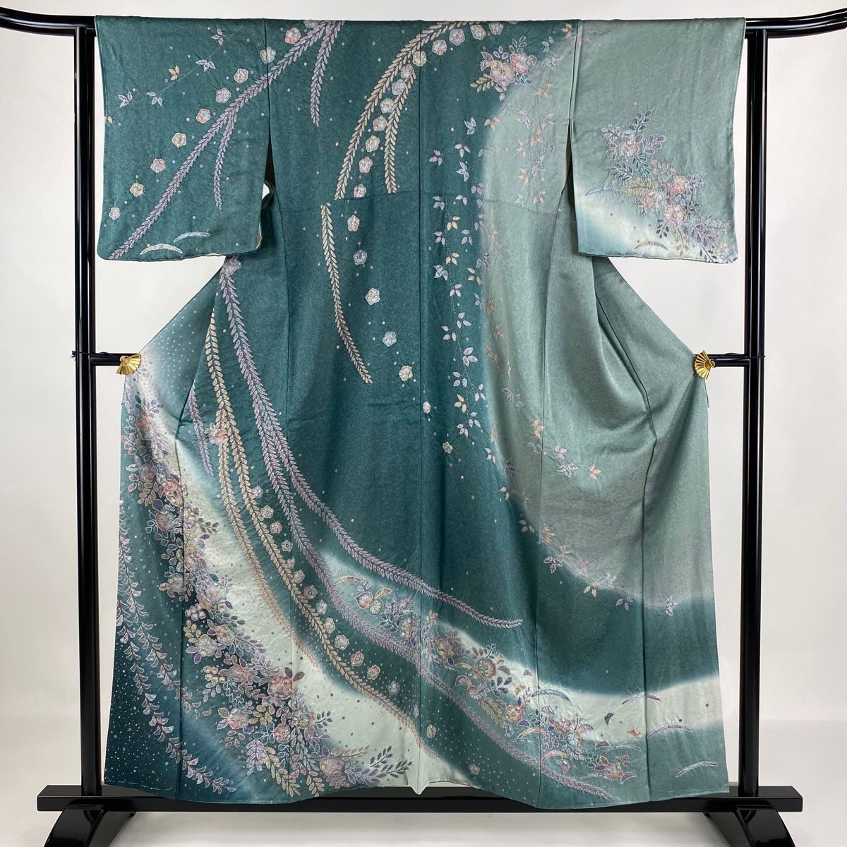訪問着 身丈155.5cm 裄丈63cm S 袷 辻ヶ花 金彩 ぼかし 緑 正絹