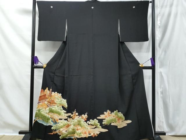 平和屋着物□豪華黒留袖 駒刺繍 風景文 金彩 正絹 逸品