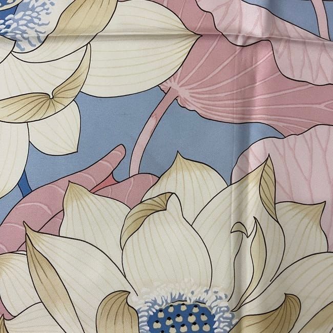 エルメス スカーフ カレ 90 ブルー ピンク パステルカラー FLEURS DE