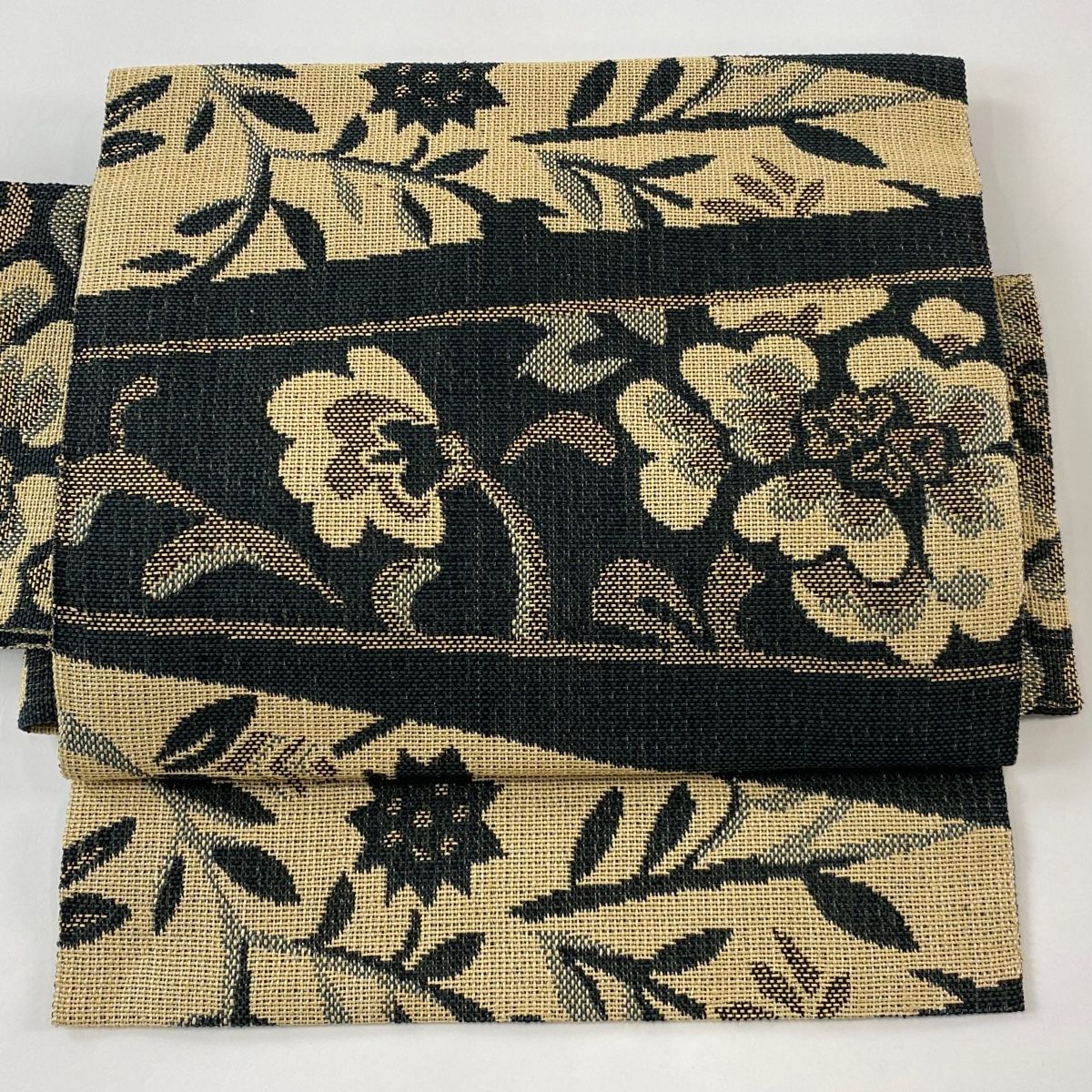 付け帯 秀品 作り帯 草花 薄茶色 正絹