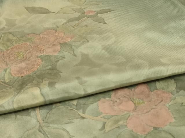 平和屋着物▽訪問着 本場染大島紬 単衣 刺繍 草花文 暈し染め 正絹