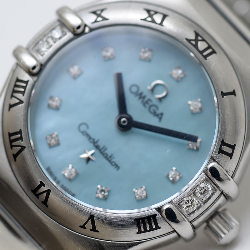 オメガ コンステレーション ミニ 16Pダイヤ ブルーシェル文字盤  