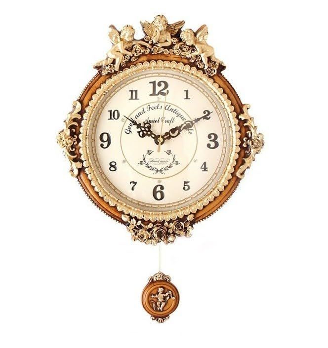 電波掛け時計 ゴールデンエンジェルラウンド振り子時計（ホワイト