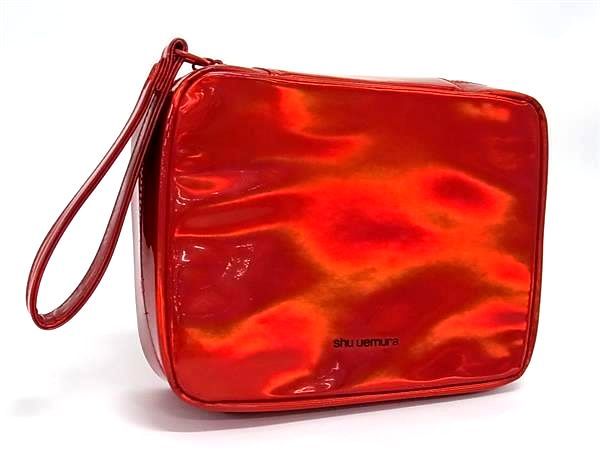 ■美品■ shu uemura シュウウエムラ パテントレザー メイクポーチ 化粧ポーチ マルチポーチ マルチケース 小物入れ レッド系 DK2878