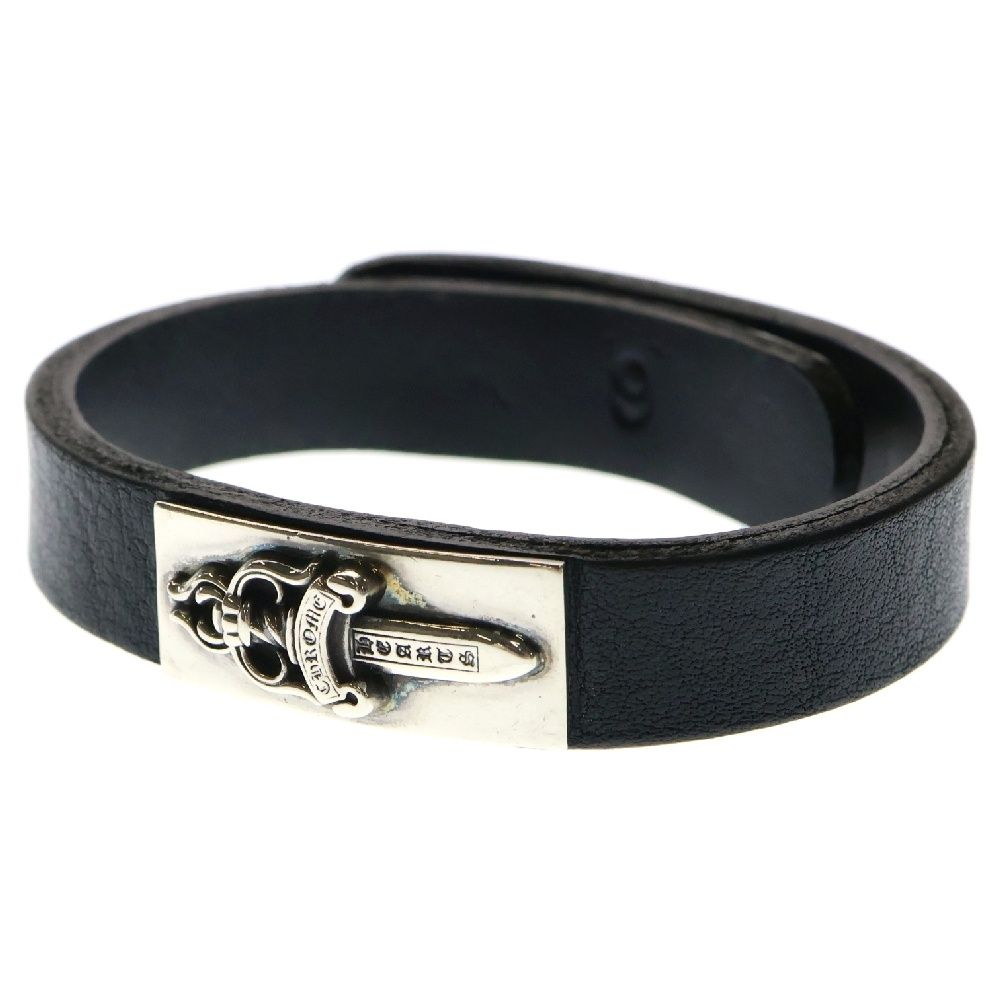 CHROME HEARTS クロムハーツ CUFF PLATE DAGGER カフプレートダガー レザーブレスレット ブラック 韓国 レシート付