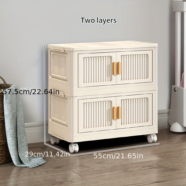 組立簡単 キャスター付 モダンデザインプラスチック収納キャビネット 2~5段選べる棚 ドア付 頑丈多用途オーガナイザー 衣類収納 寝室 オフィスに最適 2段