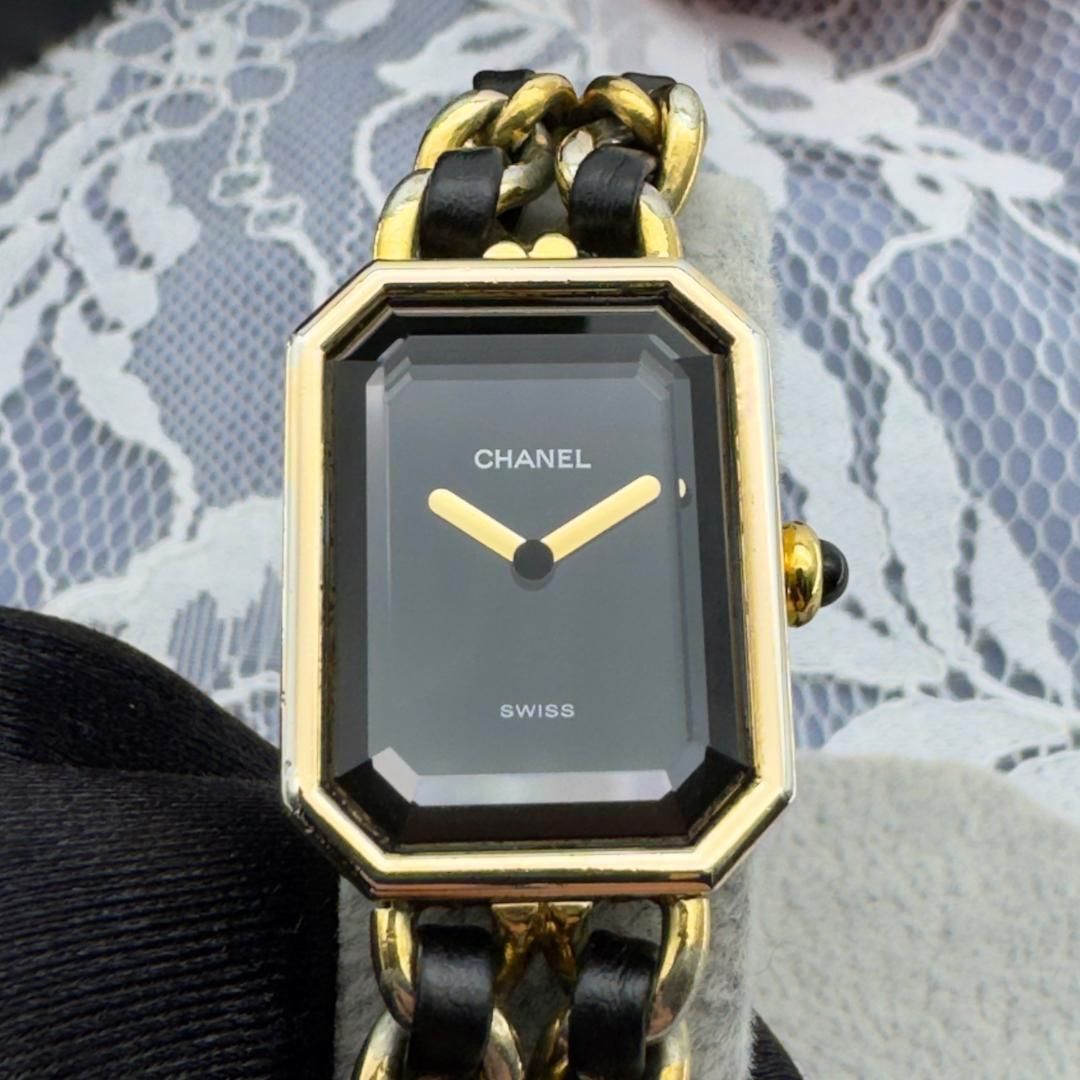 ✨極上品✨ シャネル プルミエールL 黒文字盤×ゴールド クォーツ 時計  