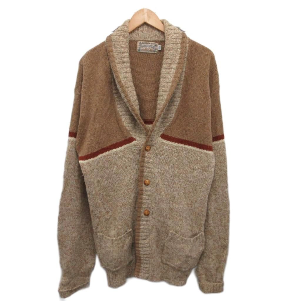 ロンドンフォグ LONDON FOG 80s ヴィンテージ カーディガン ニット ショール くるみボタン ローゲージ XXL ライトブラウン ベージュ MET2