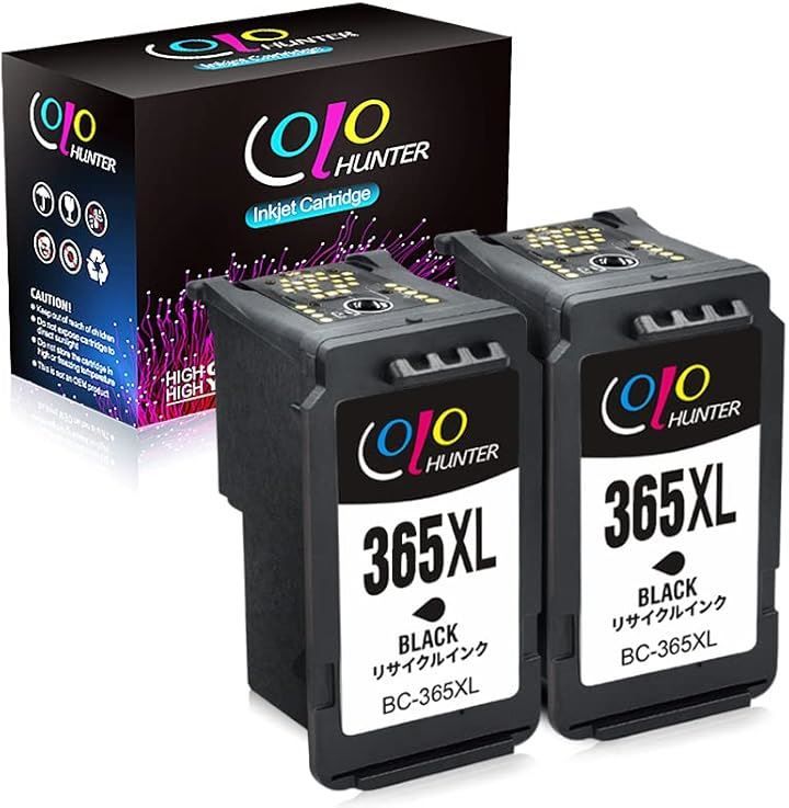 Colohunter Canon キャノン用BC-365XLブラック x2個 大容量 残量表示付 再生インクカートリッジ対応機種PIXUS TS3530 ブラック