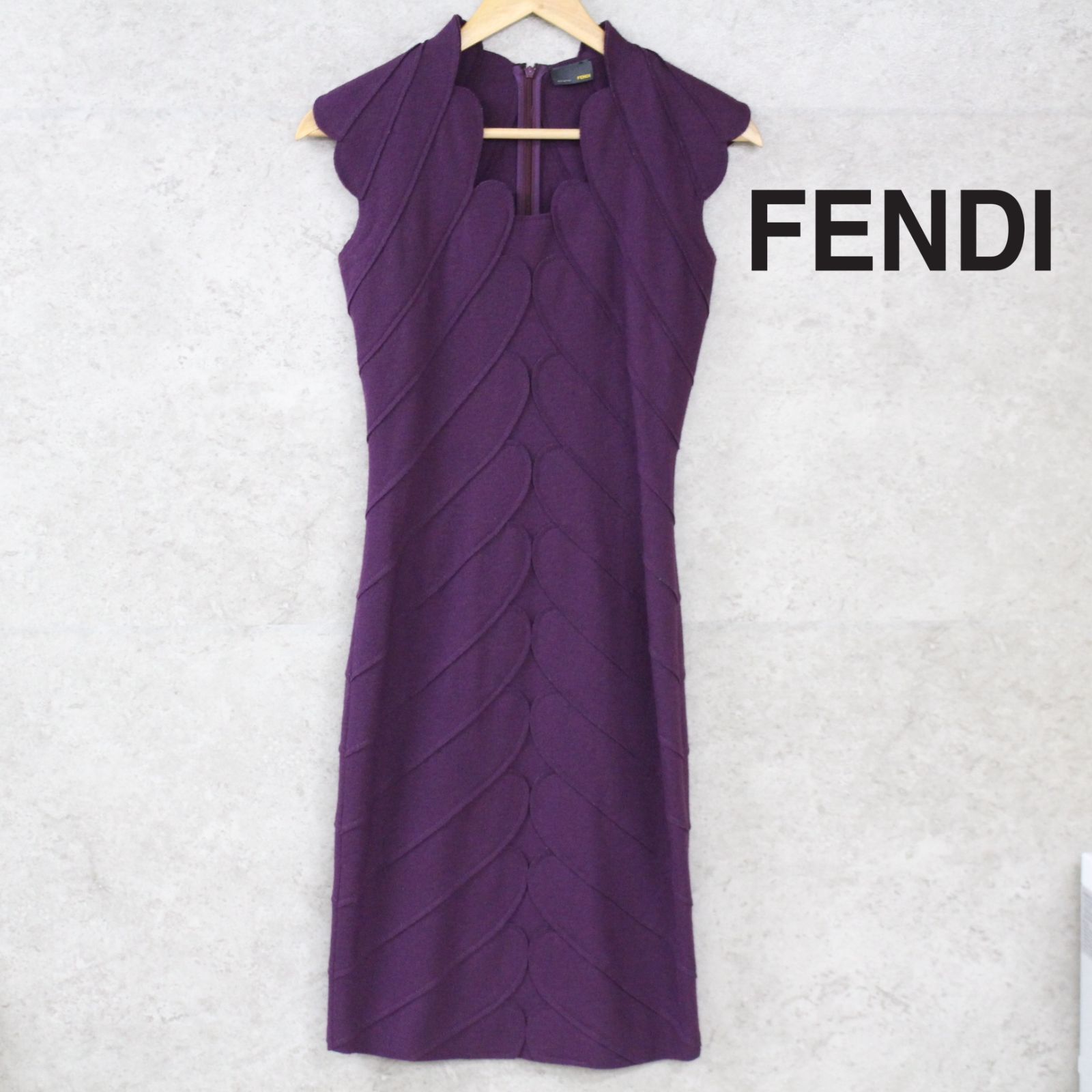 S129)FENDI ワンピース ウール パープル 紫 ノースリーブ