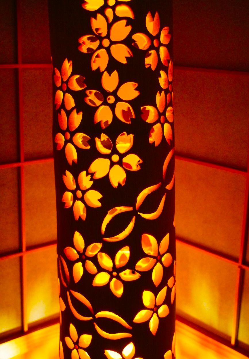 ◆全面彫◆竹灯り・竹あかり・竹灯籠　 ～～ 癒しの灯り ★華の乱★～～ ◇両面彫◇竹灯り・竹あかり・竹灯籠 ～～ 癒しの灯り 華衣