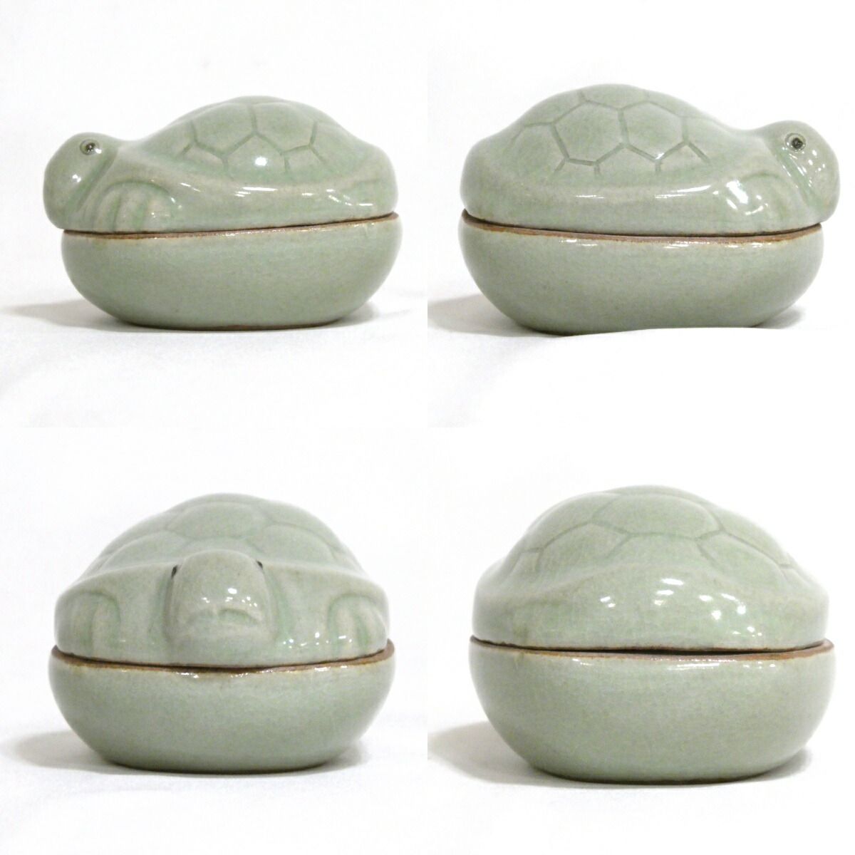 七月の特売品】廣州窯 趙小守作 青磁 亀 香合【中古 美品