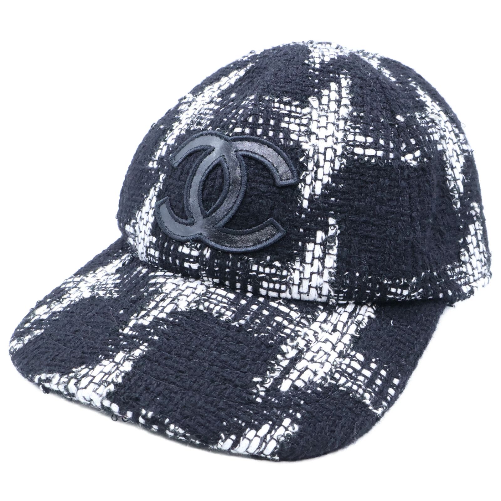 CHANEL シャネル 正規 レザーココマーク ツイード キャップ M