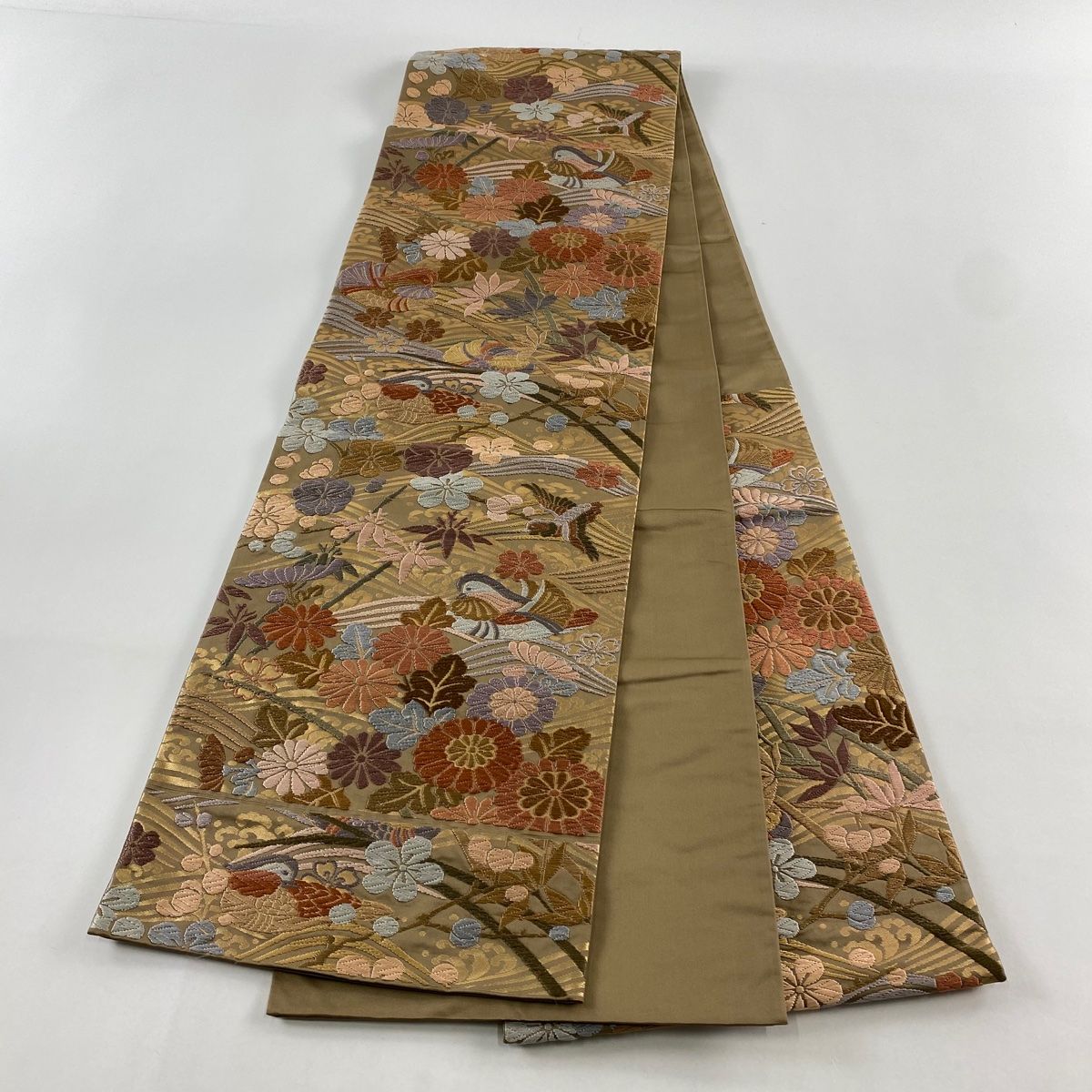 袋帯 秀品 梅 笹 唐織 箔 紫 六通 正絹 【中古】 袋帯 秀品 鴛鴦