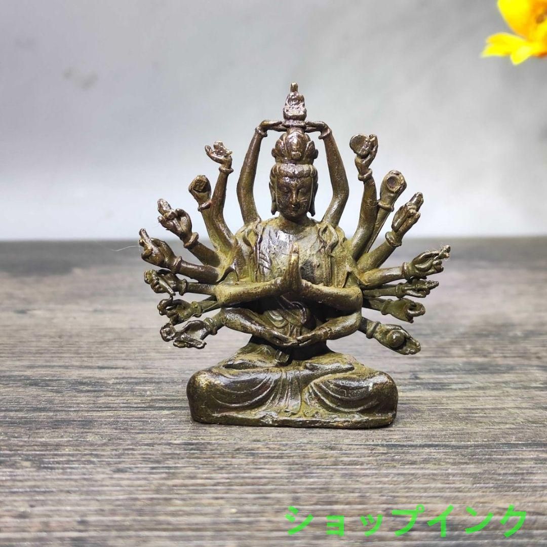 仏教美術 白銅塊 小型 細密細工 千手観音像 仏像 H4.5㎝ 仏教美術 白銅 小型 細密細工 千手観音像 仏像 H4.5㎝