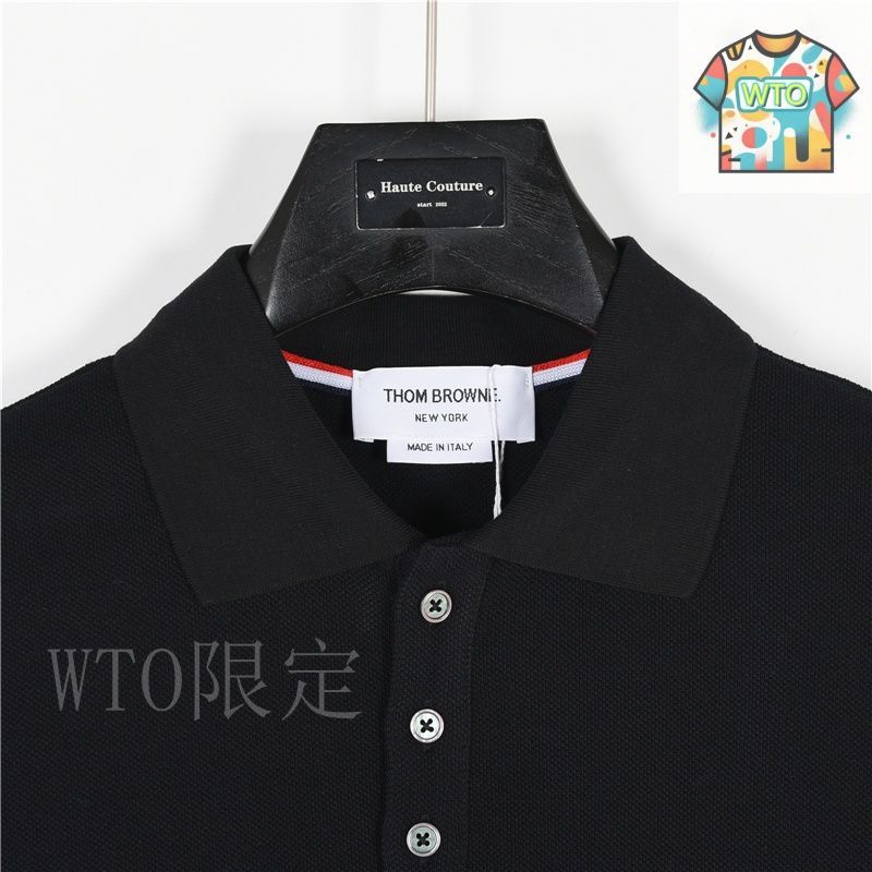 THOM BROWNE ポロシャツ　新品 送料&関税込】Thom Browne Navy Cotton Polo Shirt