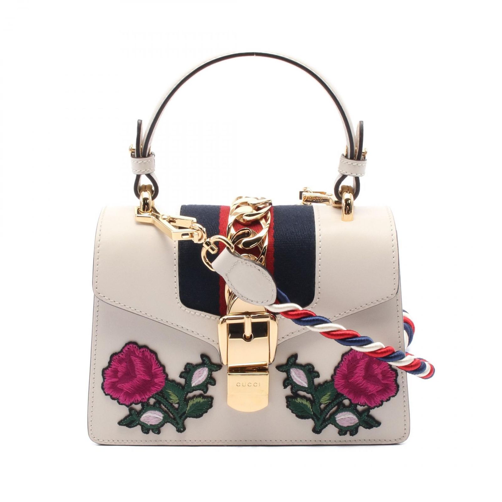 グッチ GUCCI ハンドバッグ シルヴィ シェリーライン 470270 ホワイト|マルチ レザー シルビー 2wayショルダーバッグ レディース Used A