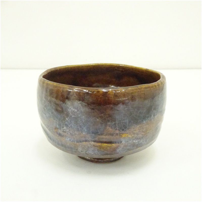 和食器　飴釉　寿字螺旋文　茶碗　五客　時代箱付　V　R6414 和食器 飴釉 寿字螺旋文 茶碗 五客 時代箱付 V R6414