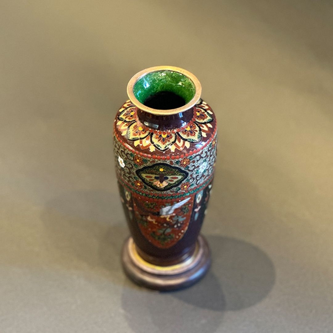 七宝焼 尾張七宝 花器 専用台座付 鳳凰龍紋 - メルカリ