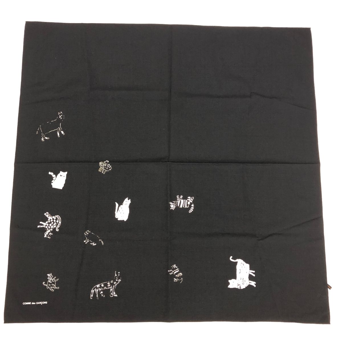 COMME des GARCONS コムデギャルソン ストール  猫柄/ネコ/キャット/正方形/スカーフ    ブラック レディース / 240001148864 COMME des GARCONS コムデギャルソン ストール 猫柄/ネコ/キャット
