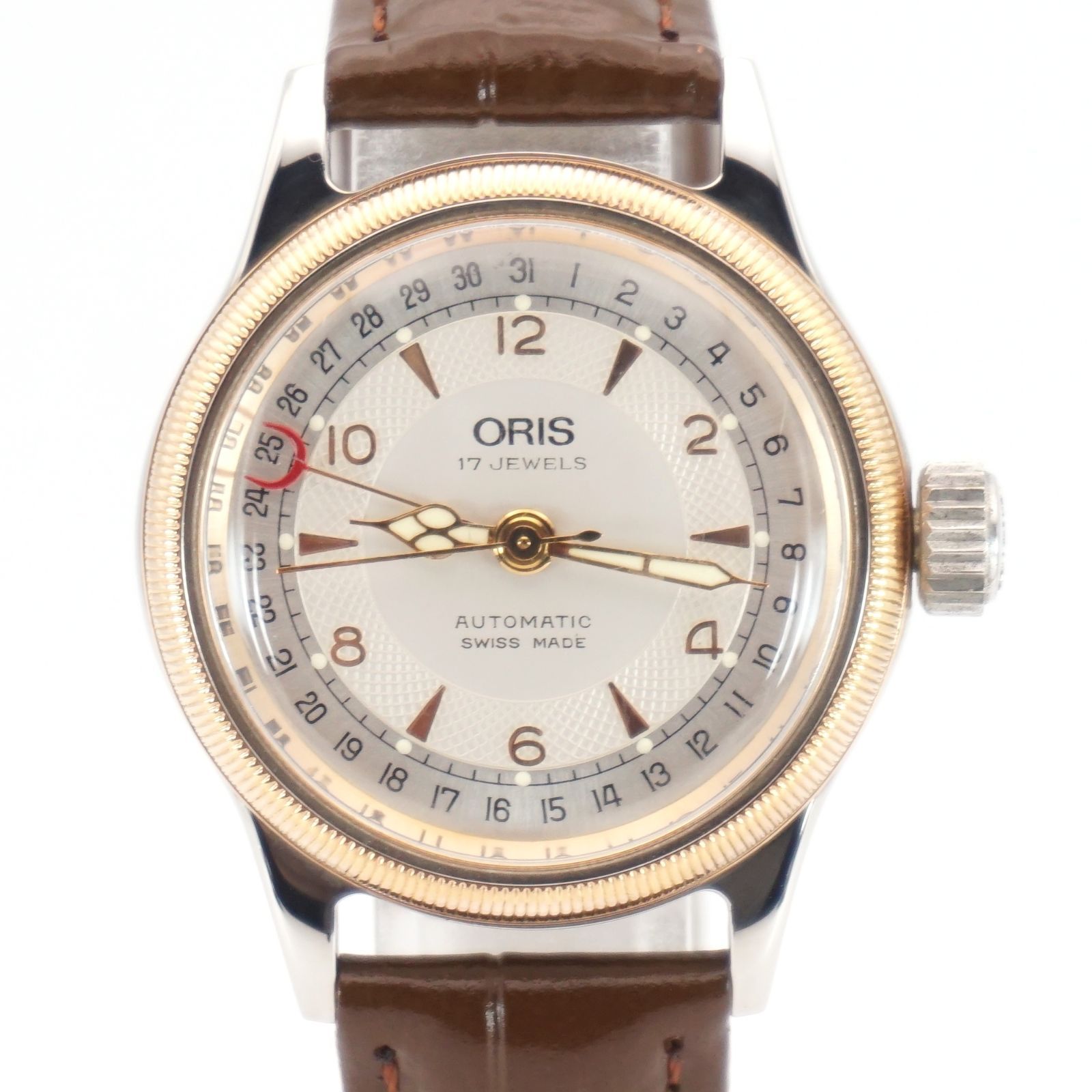 稼動品 ストラップ ORIS オリス ビッグクラウン ポインターデイト 7400 自動巻き アイボリー文字盤 ユニセックス時計