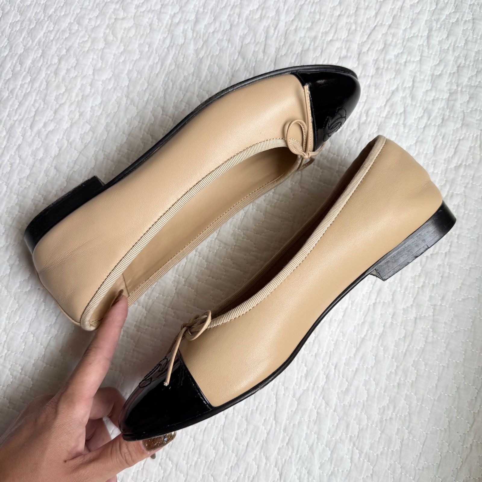 CHANEL バレエシューズ ベージュ/ブラック　　37 極美品 CHANEL シャネル フラットシューズパンプス バレエ