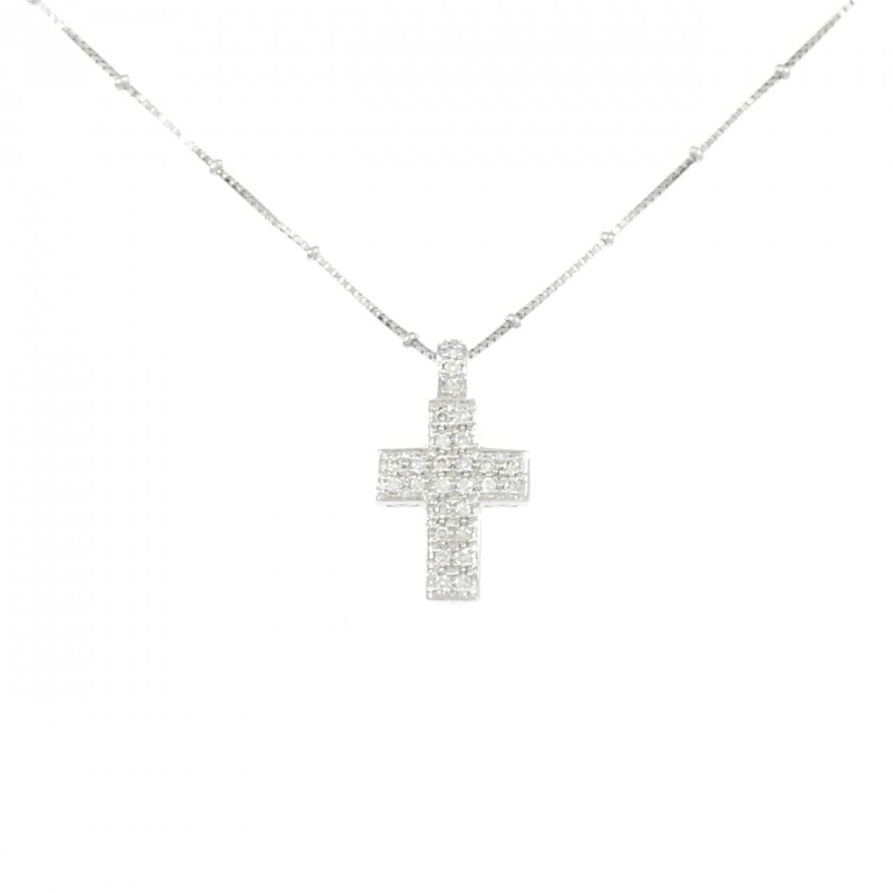 K18WG|750WG クロス ダイヤモンド ネックレス 0.14CT