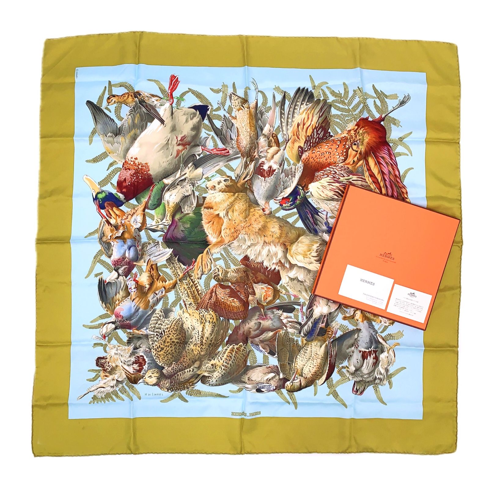 極美品 HERMES エルメス カレ90 GIBIERS HENRI DE LINARES 狩猟の鳥獣 