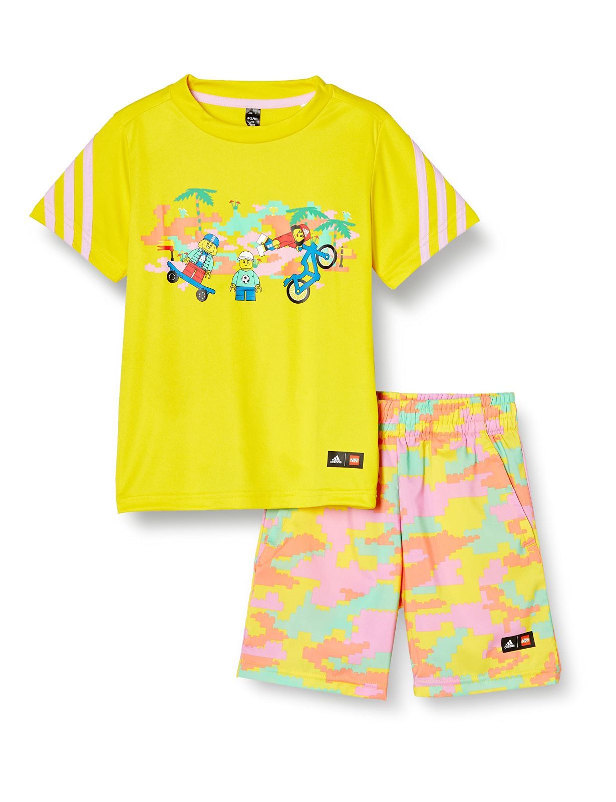 【人気商品】u0026 ショーツ Tシャツ セットアップ プレー ECU77 Top LEGO(R) : イエロー/ブリスライラック キッズ Bottom : 上下セット イエロー/セミコーラル (HB4473) [アディダス] J110