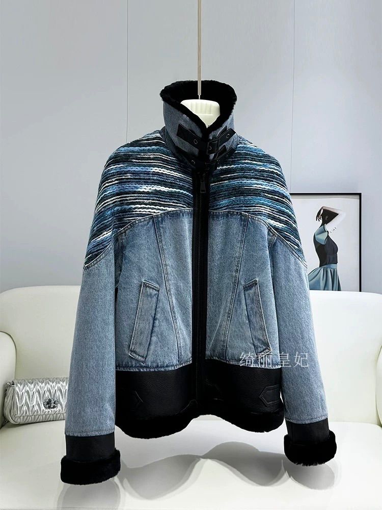 今すぐ一括検索！ 感 デニムダウンジャケット ホワイトグース シープスキン ショート丈