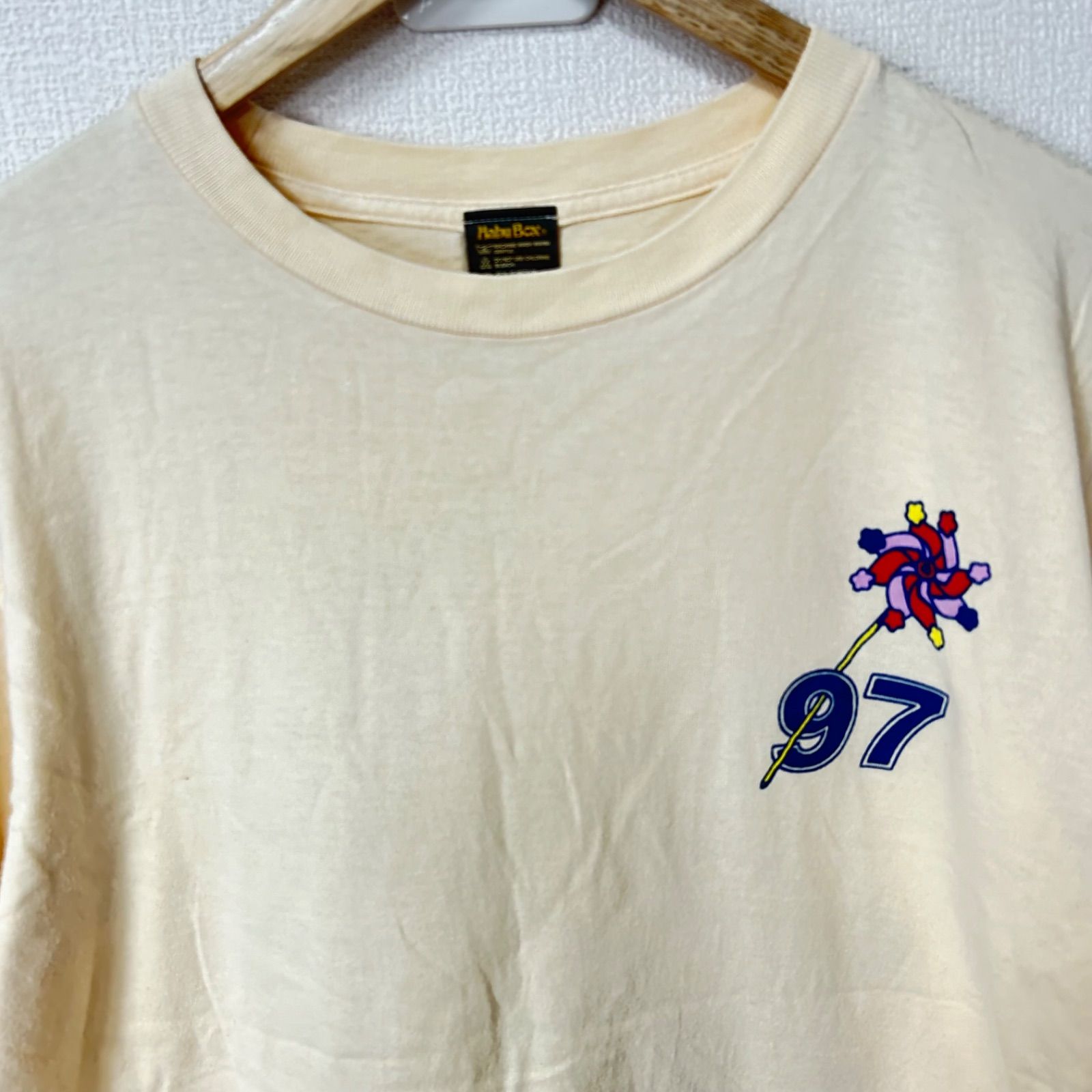 (^w^)b Habu Box ハブボックス クルーネック 半袖Tシャツ コットン 綿100% kajimaya サーフィン 風車 97 バックプリント 沖縄 ラフ リラックス カジュアル ベージュ系 メンズ サイズM